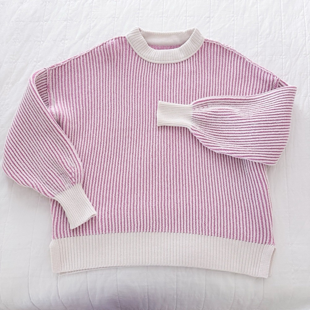 Aerie Women's Chunky Striped Chenille Sweater Pink SMALL EUC